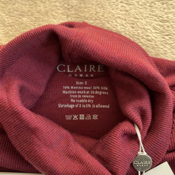 Claire Woman Size 2 Roll Neck Top long sleeve Body Con Blouse merino wool silk - Picture 5 of 7